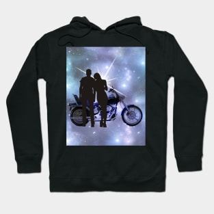 Motorcycle couple 2 in Blue Hoodie